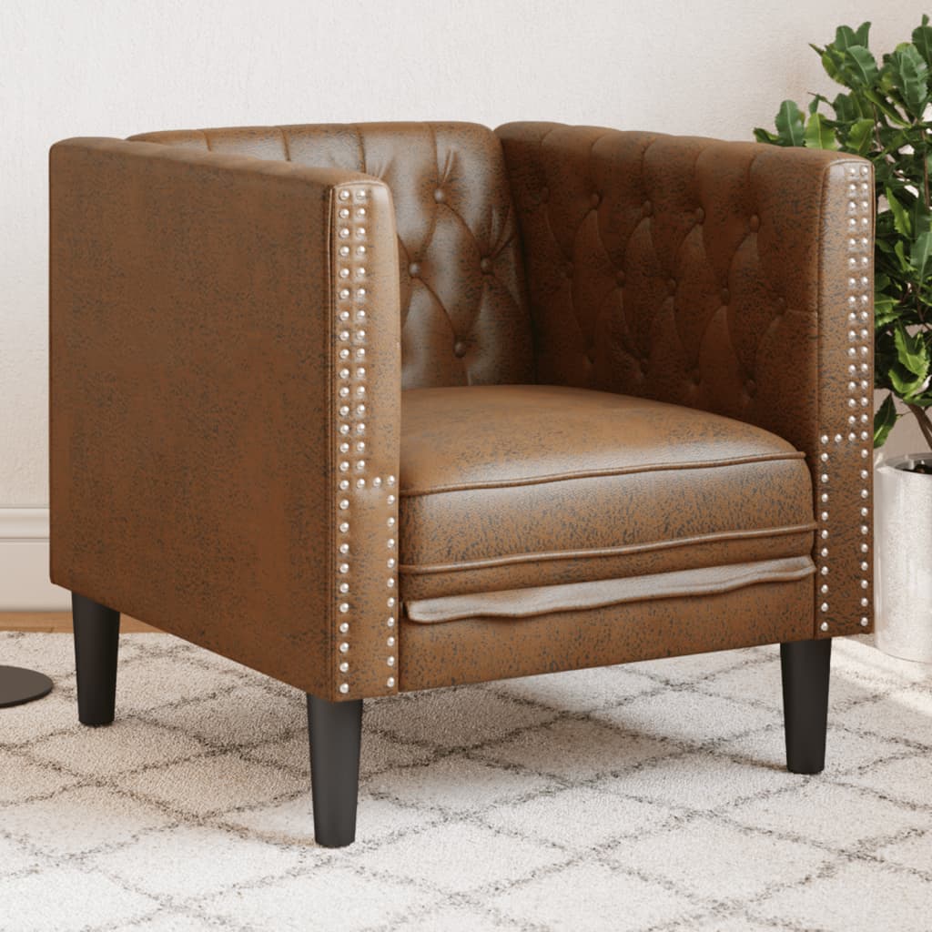 3-Personers Chesterfield-Sofa Med Puder Imiteret Ruskind