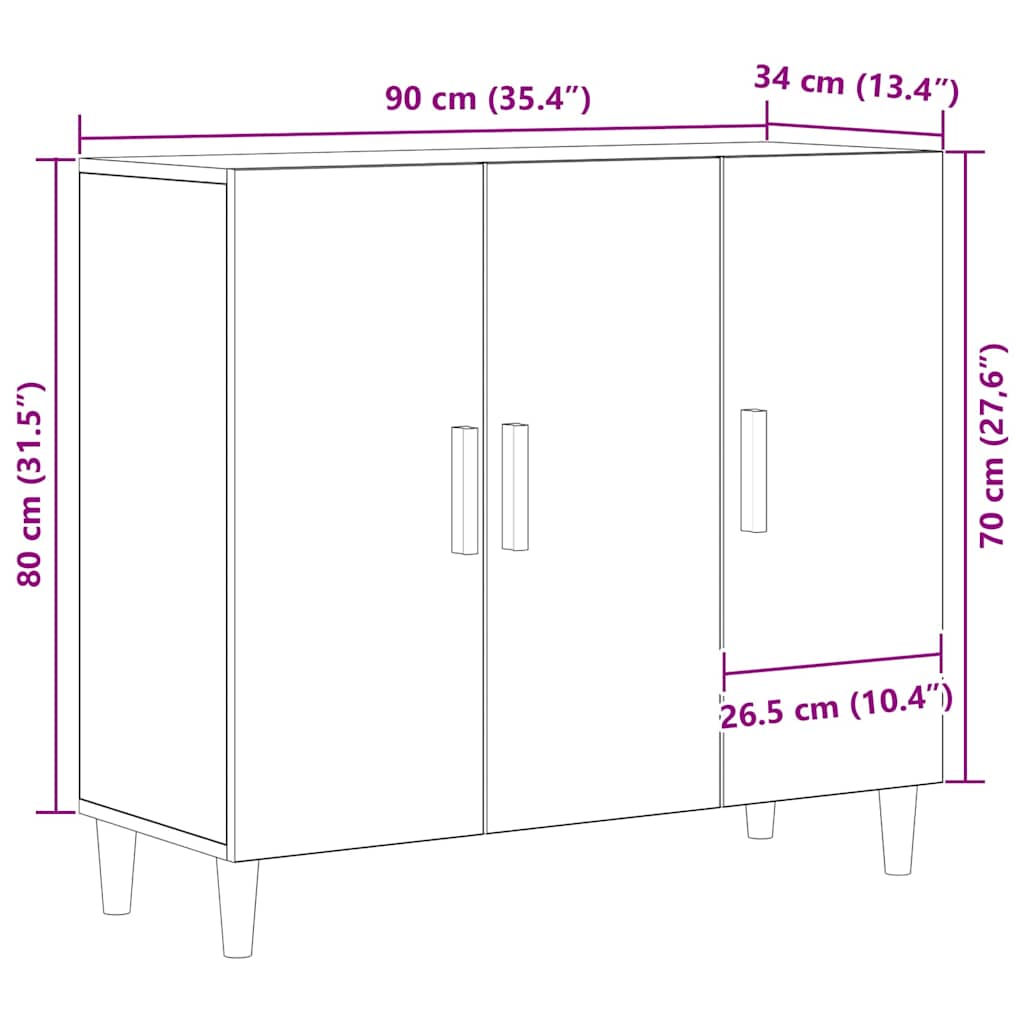 Sideboard Sort Eg 90 X 34 X 80 Cm Konstrueret Træ