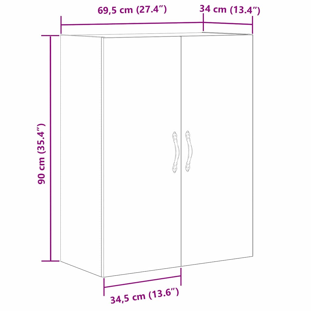 Væghængt Skab Sort Eg 69,5 X 34 X 180 Cm Konstrueret Træ