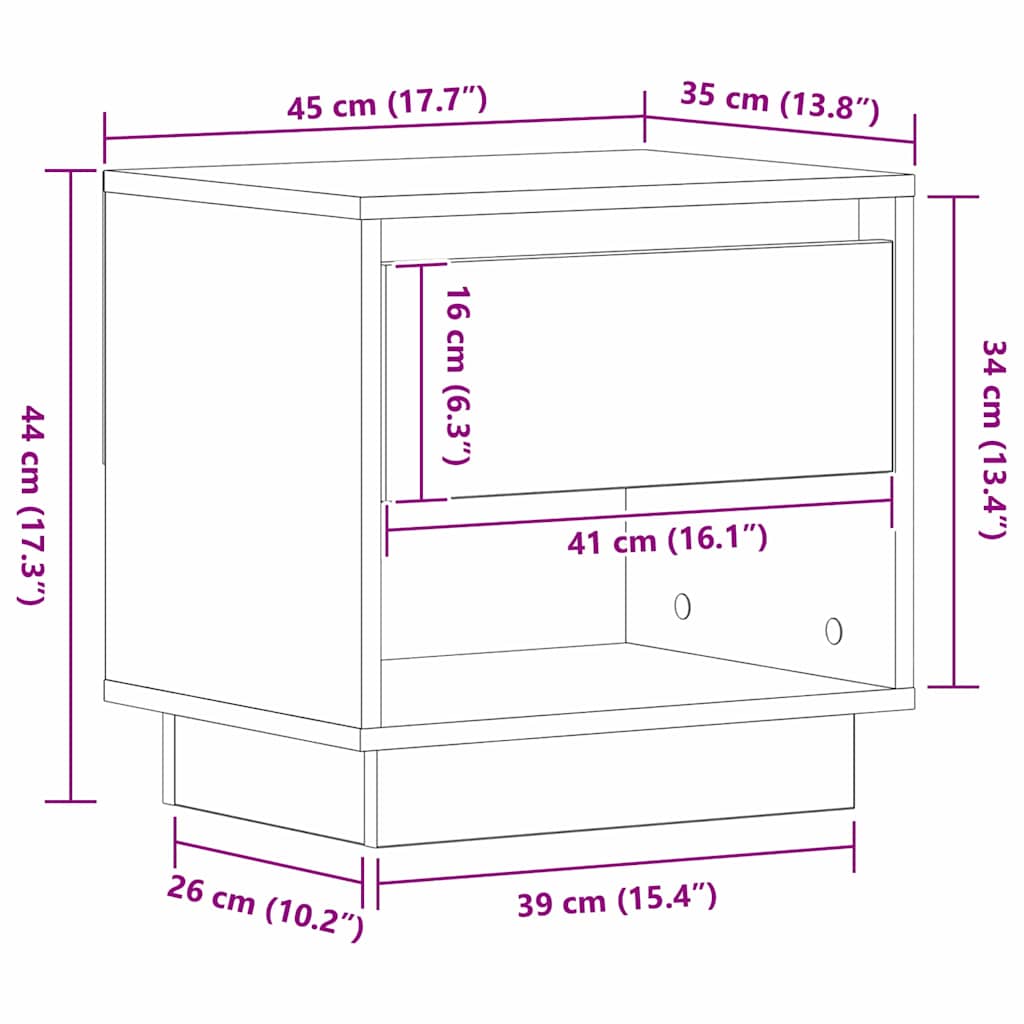 Natbord Med Skuffe Sort Eg 45 X 34 X 44 Cm Konstrueret Træ