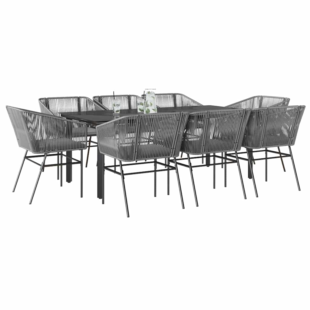 9 Dele Spisebordssæt Til Haven M. Hynder Polyrattan Glas