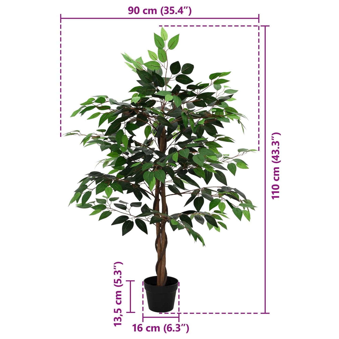 Kunstig Ficus Plante Grøn 90 X 16 X 110 Cm Stof Og Træ