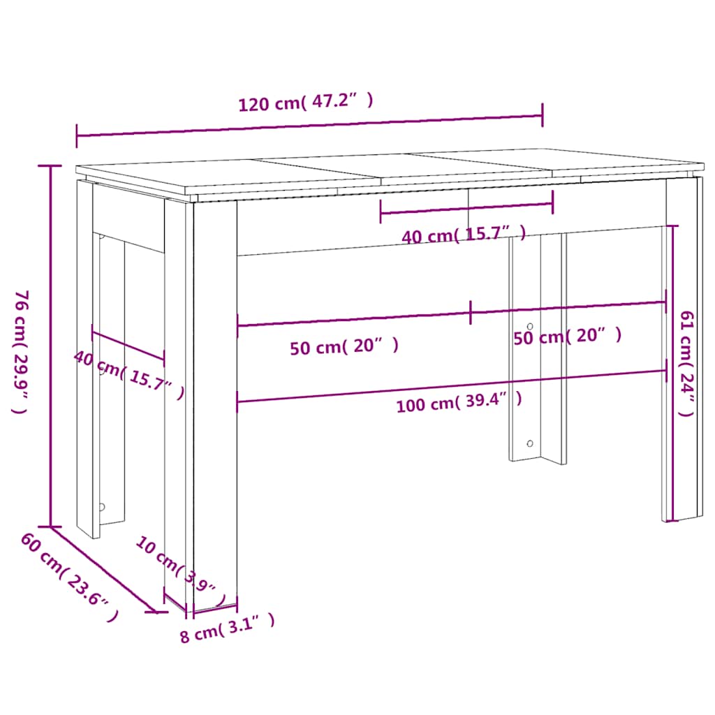 Spisebord 120X60X76 Cm Konstrueret Træ