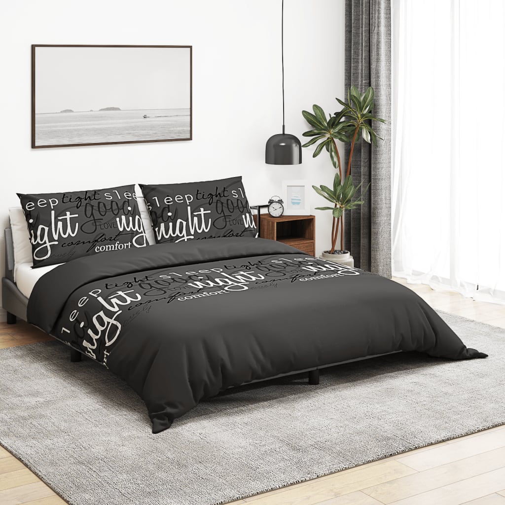 Sengetøj 200X200 Cm Bomuld Sort Sort Og Hvid