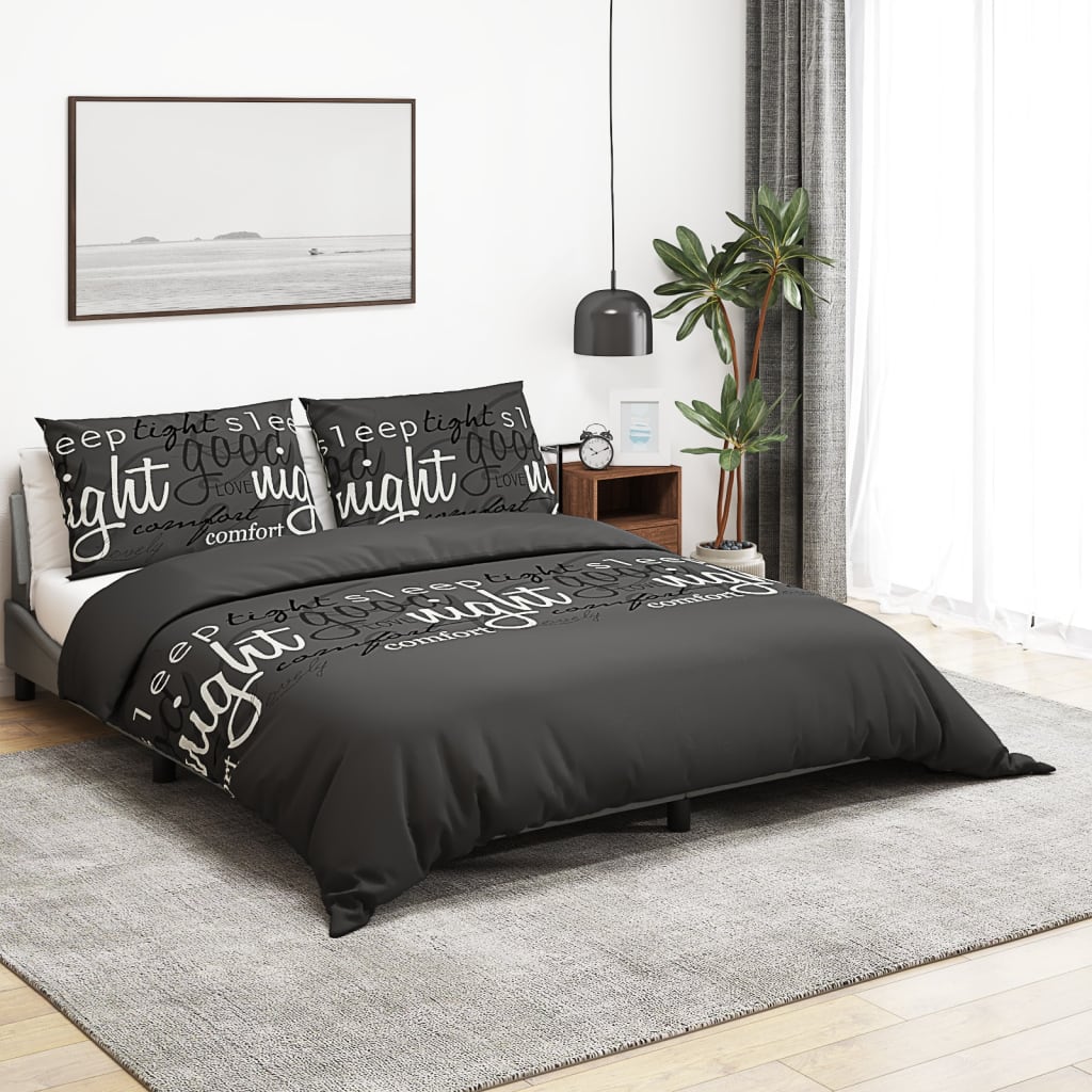 Sengetøj 200X200 Cm Bomuld Sort Sort Og Hvid