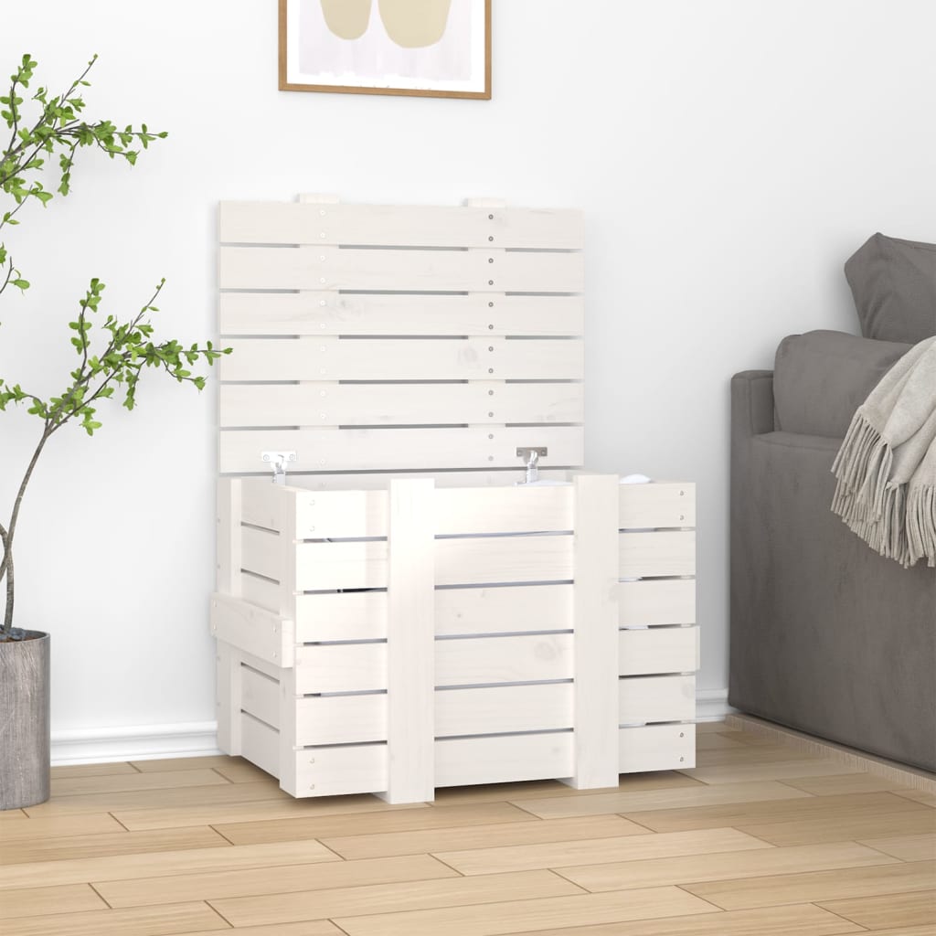 Opbevaringskasse 91X40,5X42 Cm Massivt Fyrretræ Hvid