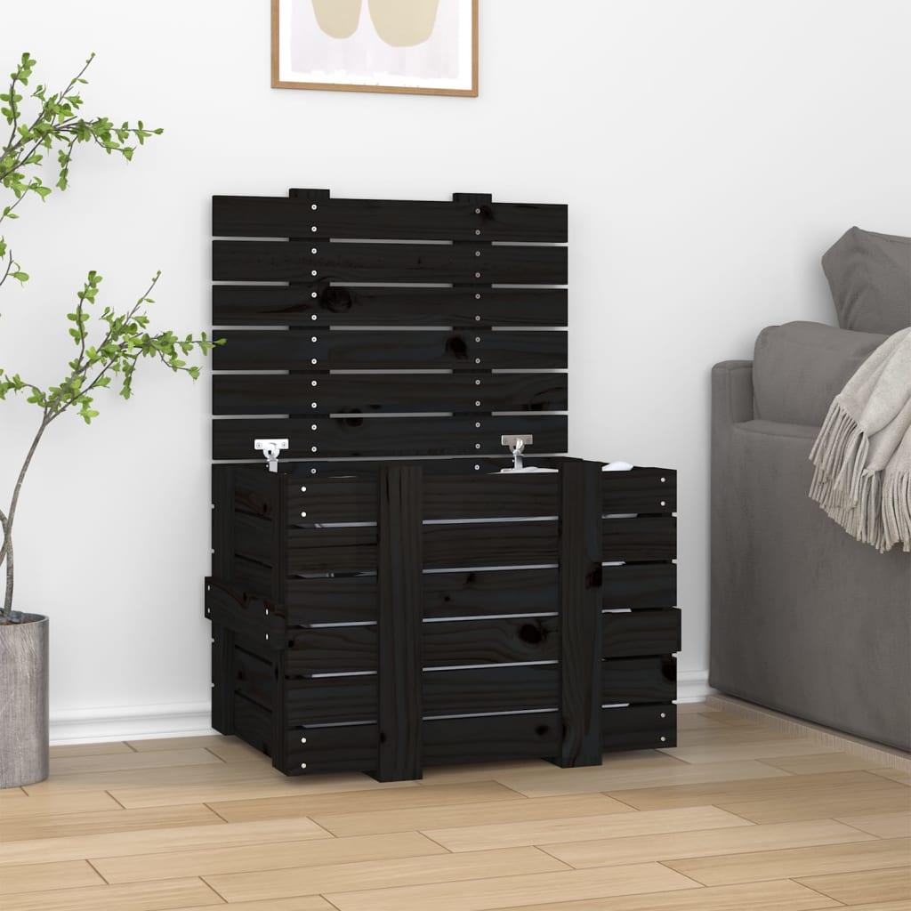 Opbevaringskasse 91X40,5X42 Cm Massivt Fyrretræ Sort