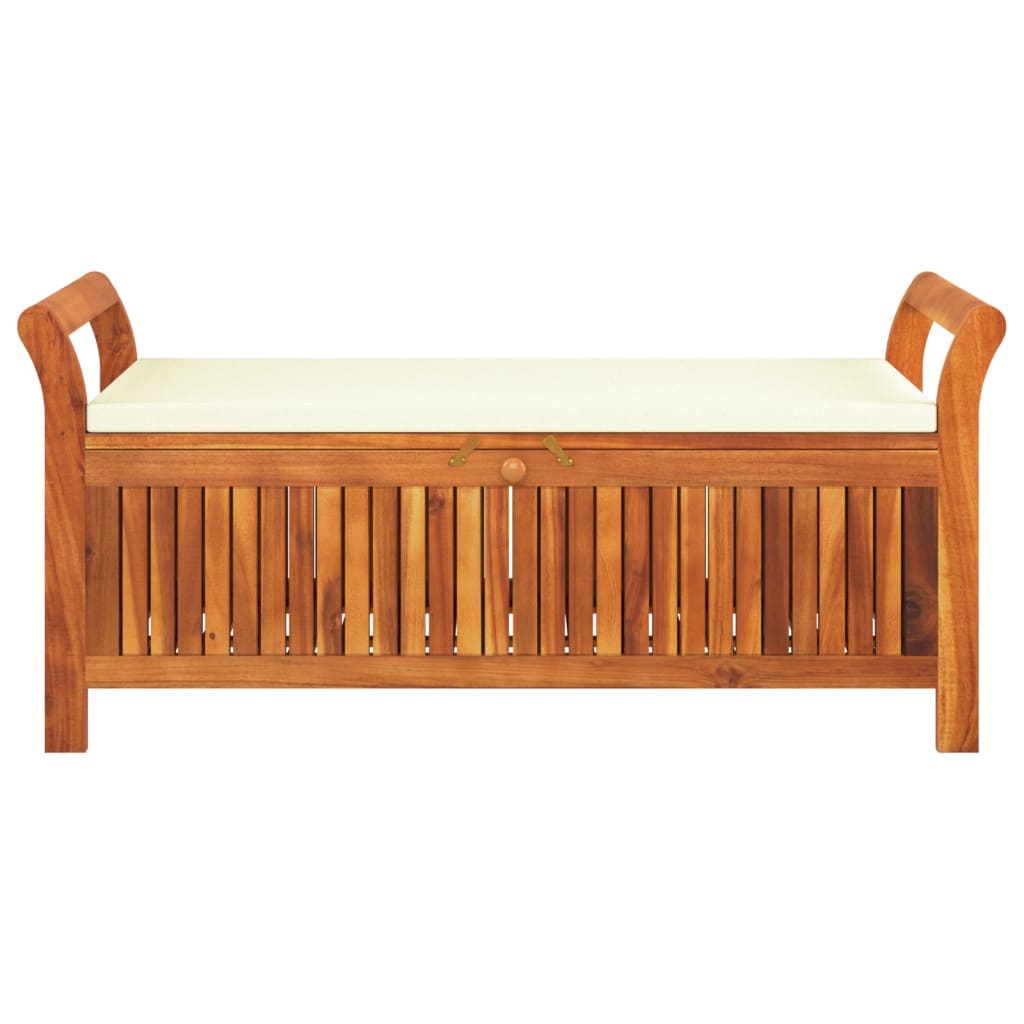 Opbevaringsbænk Med Hynde 126 Cm Massivt Akacietræ Hvid