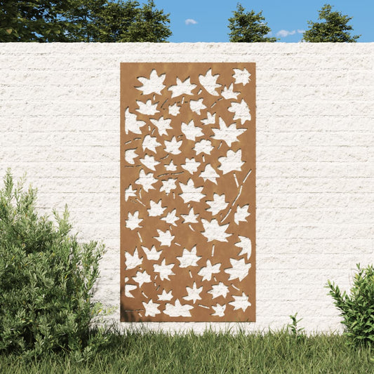 Udendørs Vægdekoration 105X55 Cm Ahornbladdesign Cortenstål Fyrretræ Sort