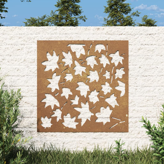 Udendørs Vægdekoration 55X55 Cm Ahornbladdesign Cortenstål Sort
