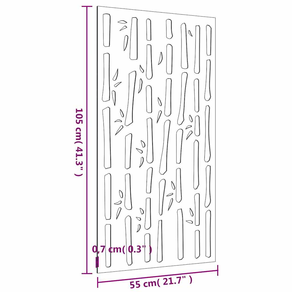 Udendørs Vægdekoration 105X55 Cm Bambusdesign Cortenstål Mørkegrøn