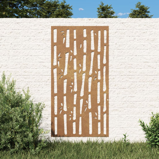 Udendørs Vægdekoration 105X55 Cm Bambusdesign Cortenstål Mørkegrøn
