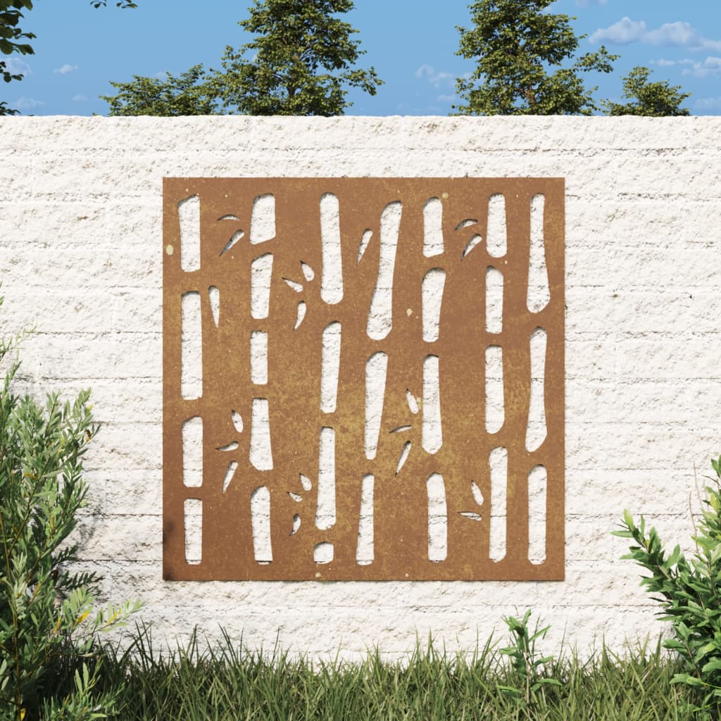 Udendørs Vægdekoration 55X55 Cm Bambusdesign Cortenstål Sort
