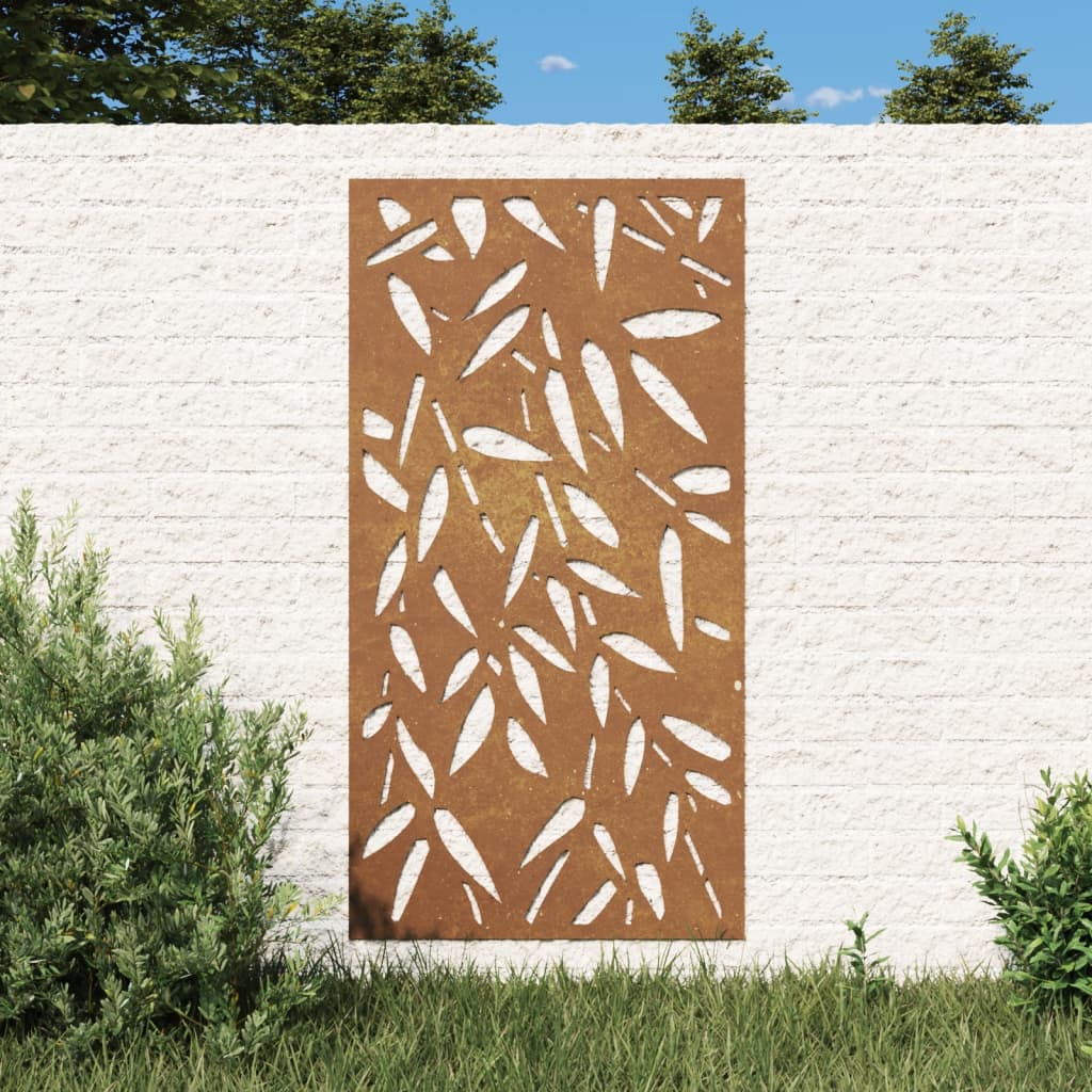 Udendørs Vægdekoration 105X55 Cm Bambusbladdesign Cortenstål Mørkegrøn