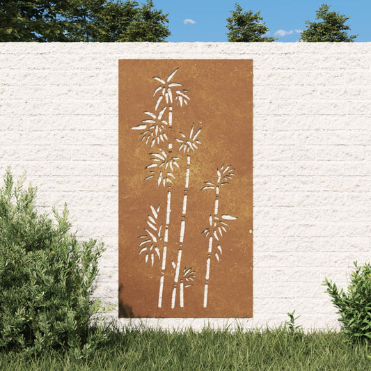 Udendørs Vægdekoration 105X55 Cm Bambusdesign Cortenstål Lyserød
