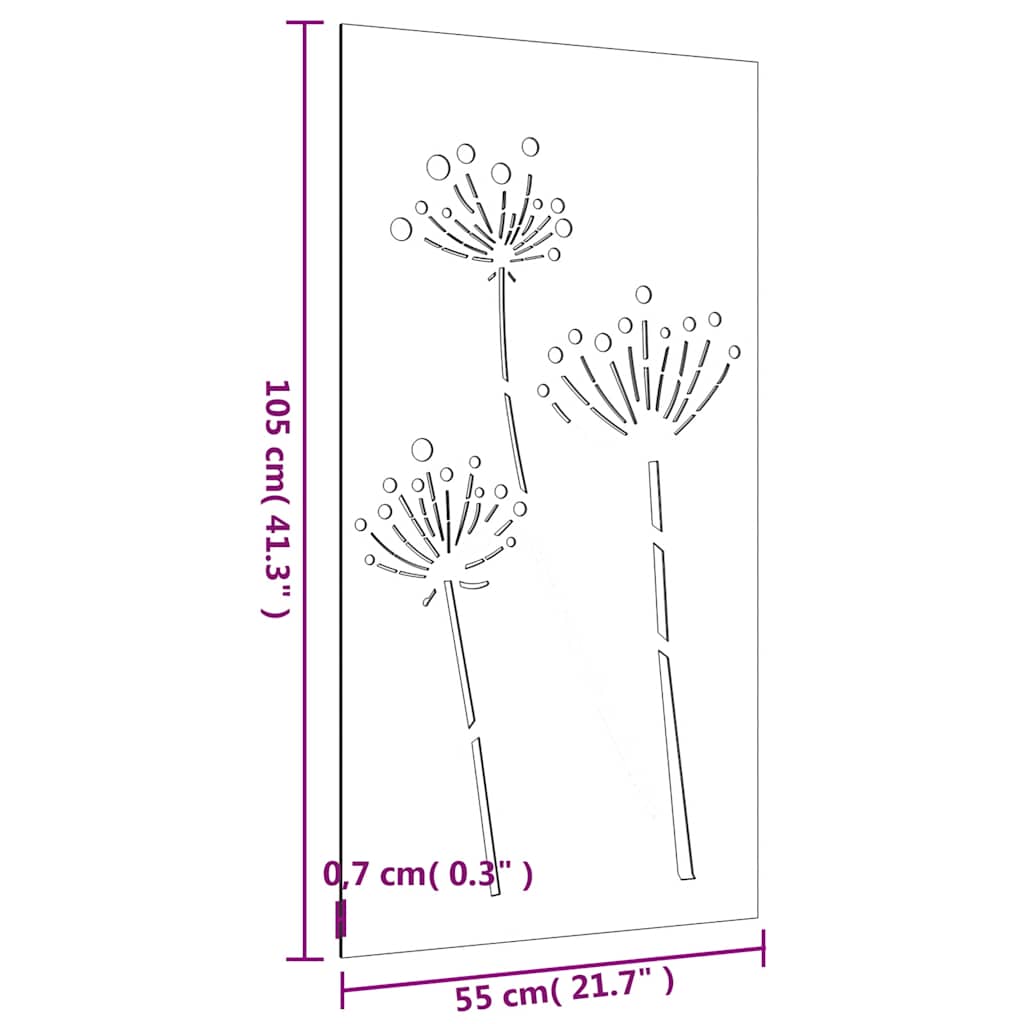 Udendørs Vægdekoration 105X55 Cm Blomsterdesign Cortenstål