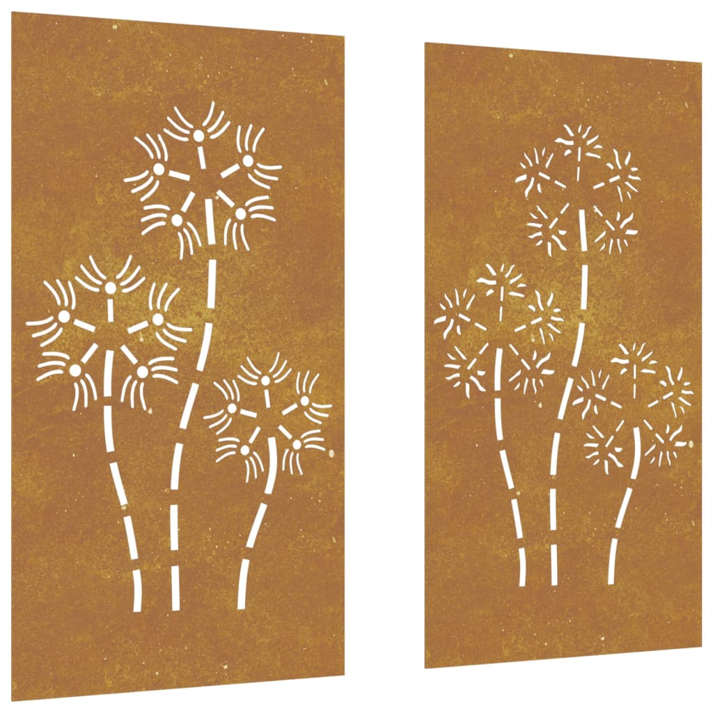 Udendørs Vægdekoration 2 Dele 105X55 Cm Blomster Cortenstål