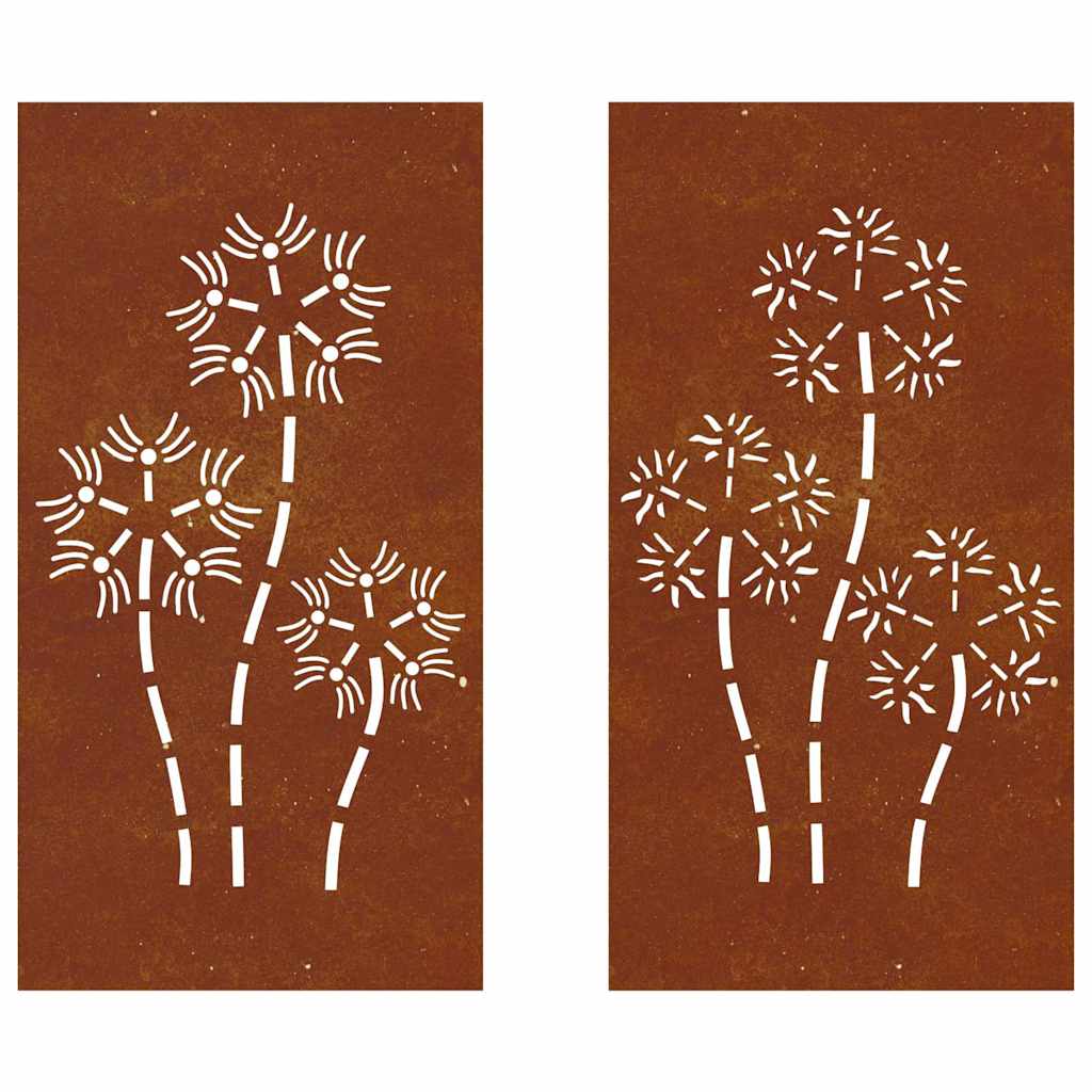 Udendørs Vægdekoration 2 Dele 105X55 Cm Blomster Cortenstål