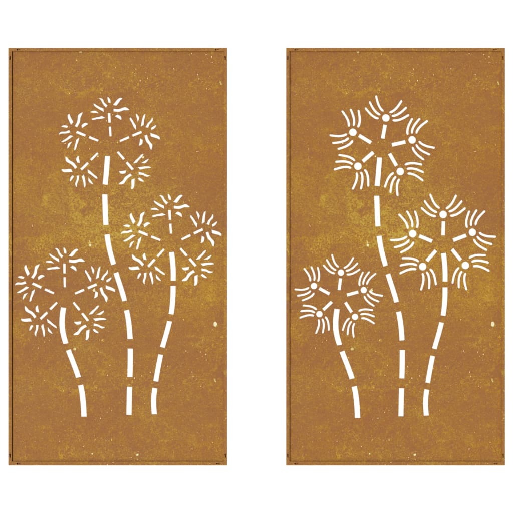 Udendørs Vægdekoration 2 Dele 105X55 Cm Blomster Cortenstål
