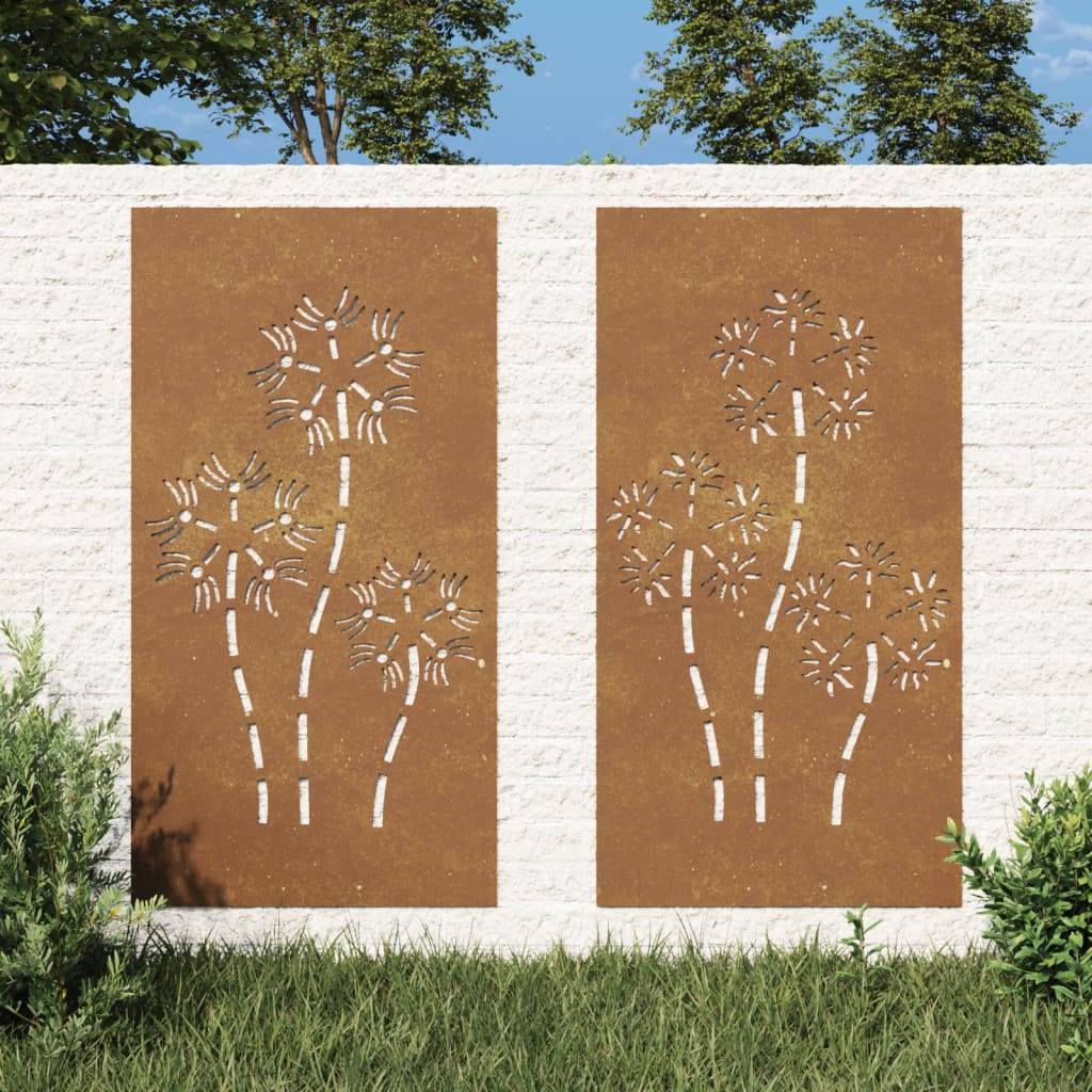 Udendørs Vægdekoration 2 Dele 105X55 Cm Blomster Cortenstål