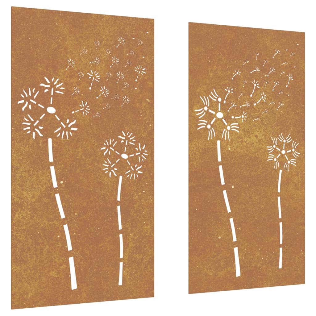 Udendørs Vægdekoration 2 Dele 105X55 Cm Blomster Cortenstål