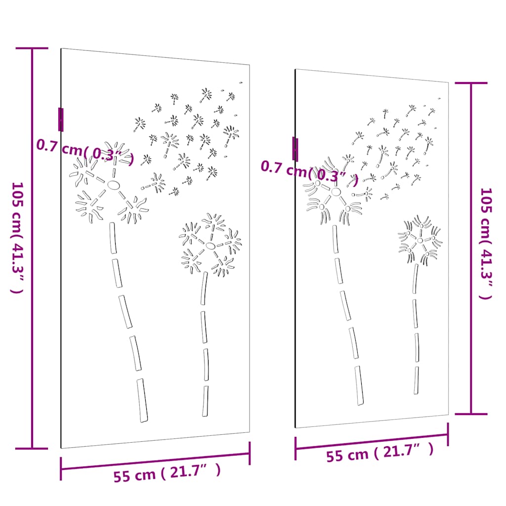 Udendørs Vægdekoration 2 Dele 105X55 Cm Blomster Cortenstål