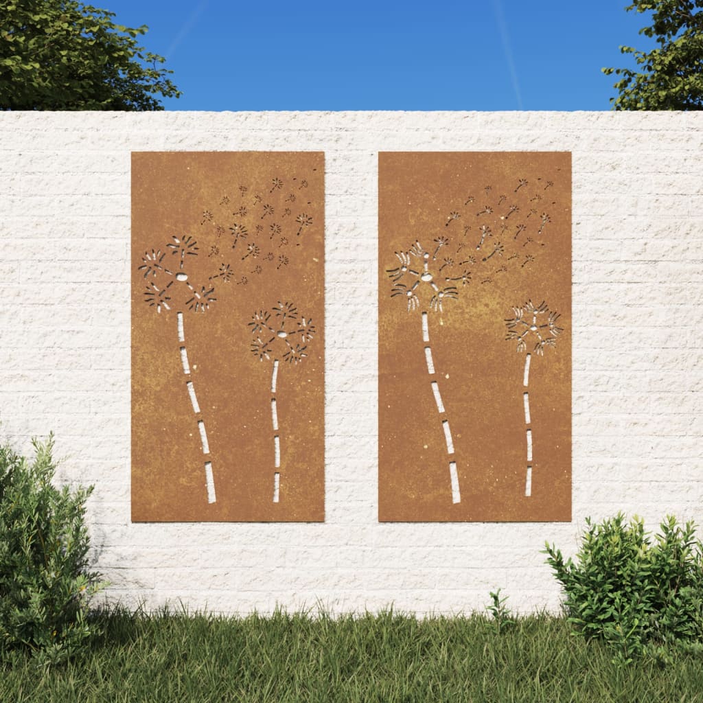Udendørs Vægdekoration 2 Dele 105X55 Cm Blomster Cortenstål