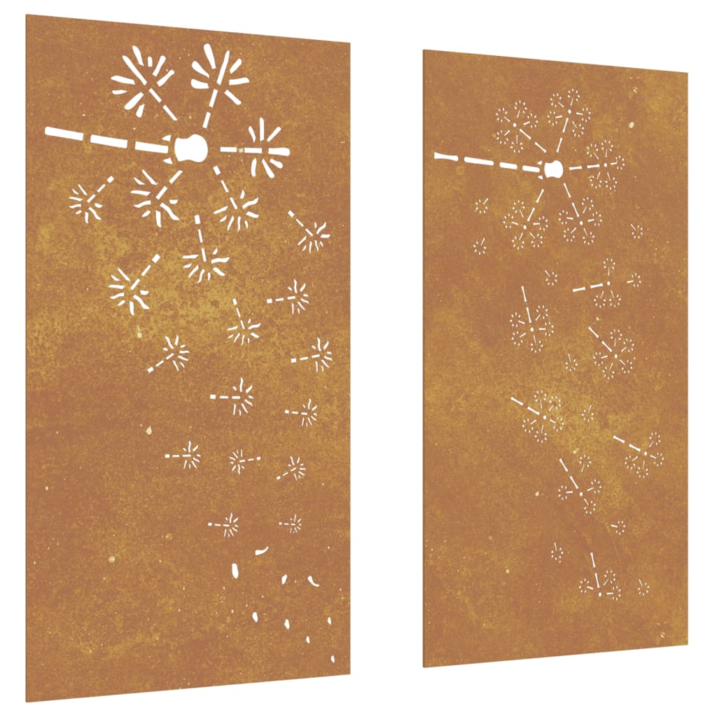 Udendørs Vægdekoration 2 Dele 105X55 Cm Blomster Cortenstål
