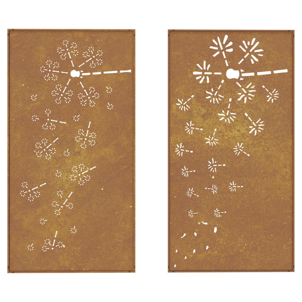 Udendørs Vægdekoration 2 Dele 105X55 Cm Blomster Cortenstål
