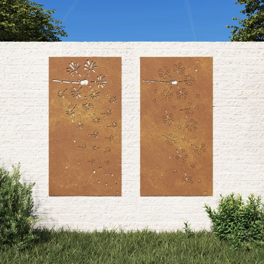 Udendørs Vægdekoration 2 Dele 105X55 Cm Blomster Cortenstål