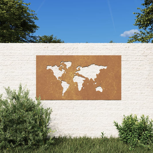 Udendørs Vægdekoration 105X55 Cm Verdenskortdesign Cortenstål
