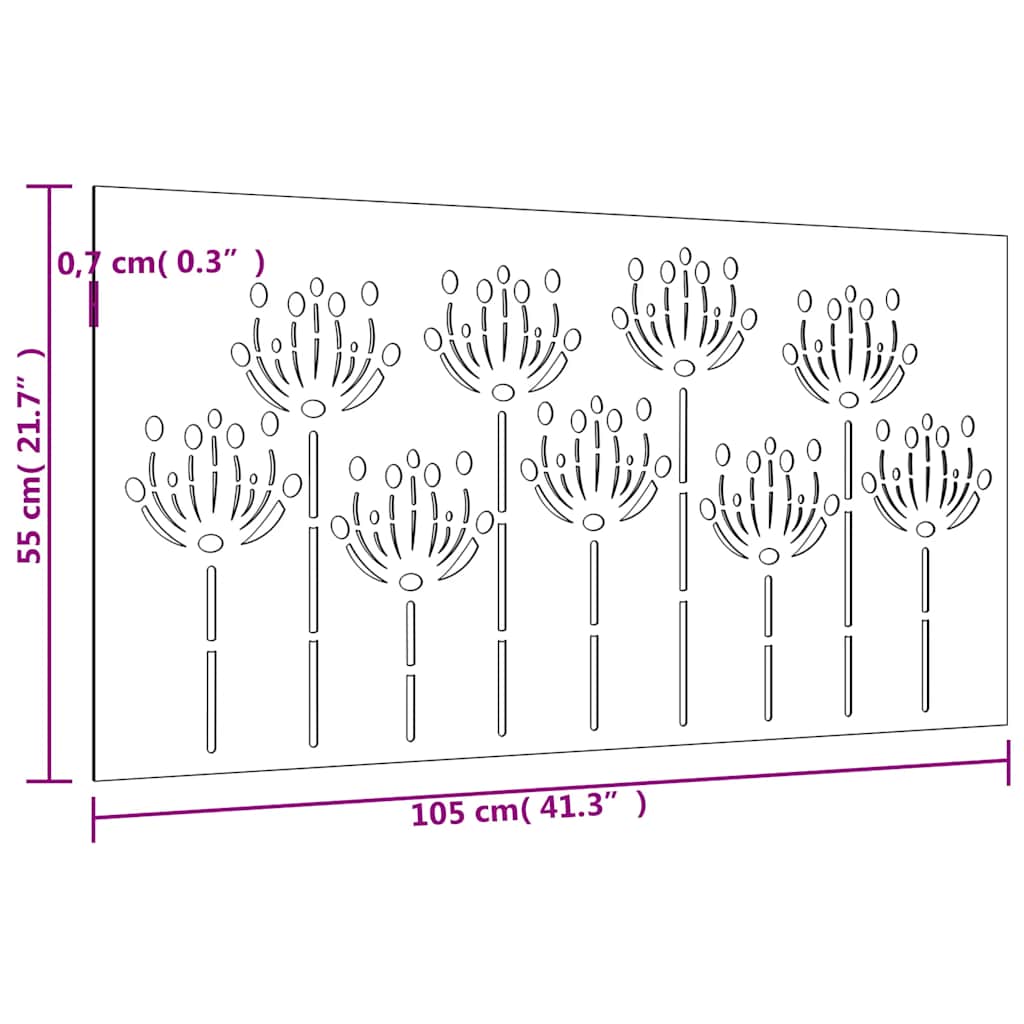 Udendørs Vægdekoration 105X55 Cm Blomsterdesign Cortenstål