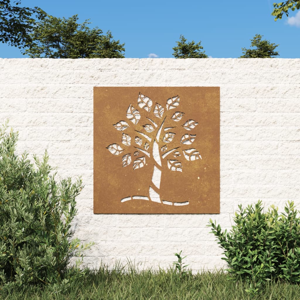 Udendørs Vægdekoration 55X55 Cm Trædesign Cortenstål Gråbrun
