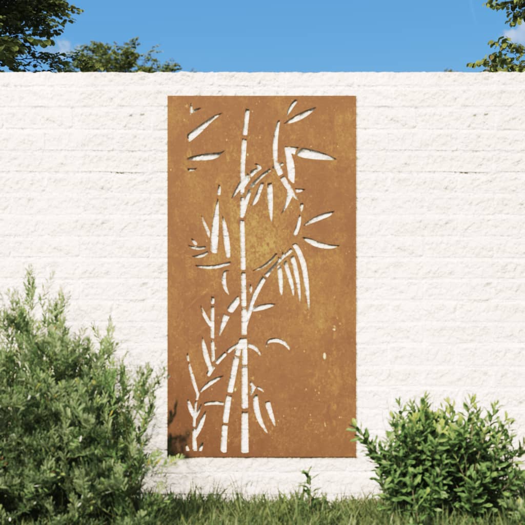 Udendørs Vægdekoration 105X55 Cm Bambusdesign Cortenstål Creme