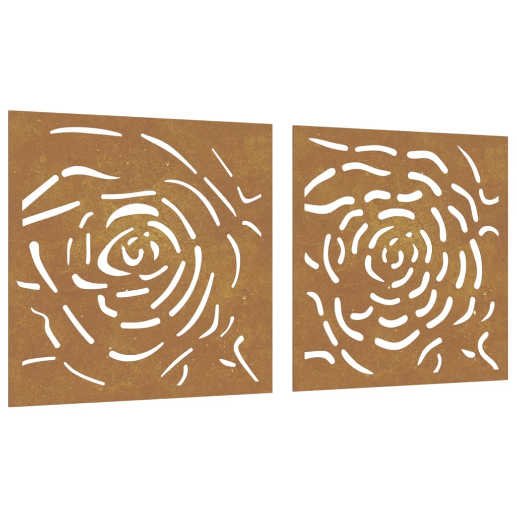 Udendørs Vægdekoration 2 Dele 55X55 Cm Rosedesign Cortenstål Gråbrun