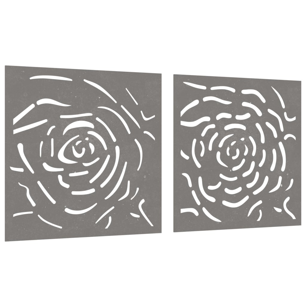 Udendørs Vægdekoration 2 Dele 55X55 Cm Rosedesign Cortenstål Gråbrun