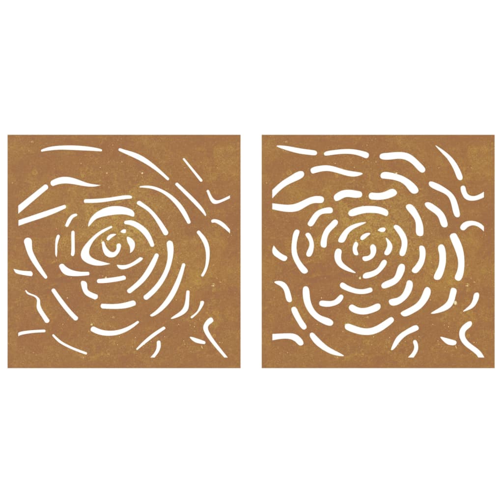 Udendørs Vægdekoration 2 Dele 55X55 Cm Rosedesign Cortenstål Gråbrun