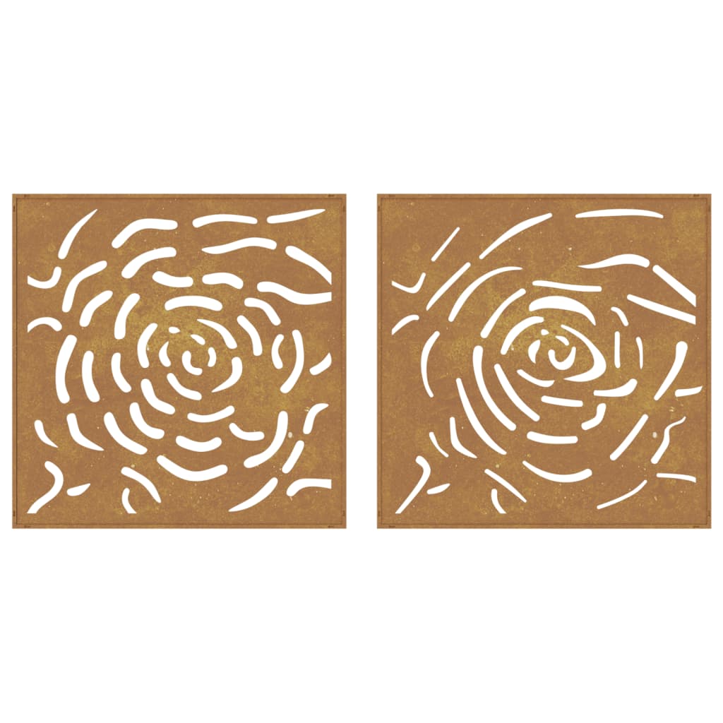 Udendørs Vægdekoration 2 Dele 55X55 Cm Rosedesign Cortenstål Gråbrun