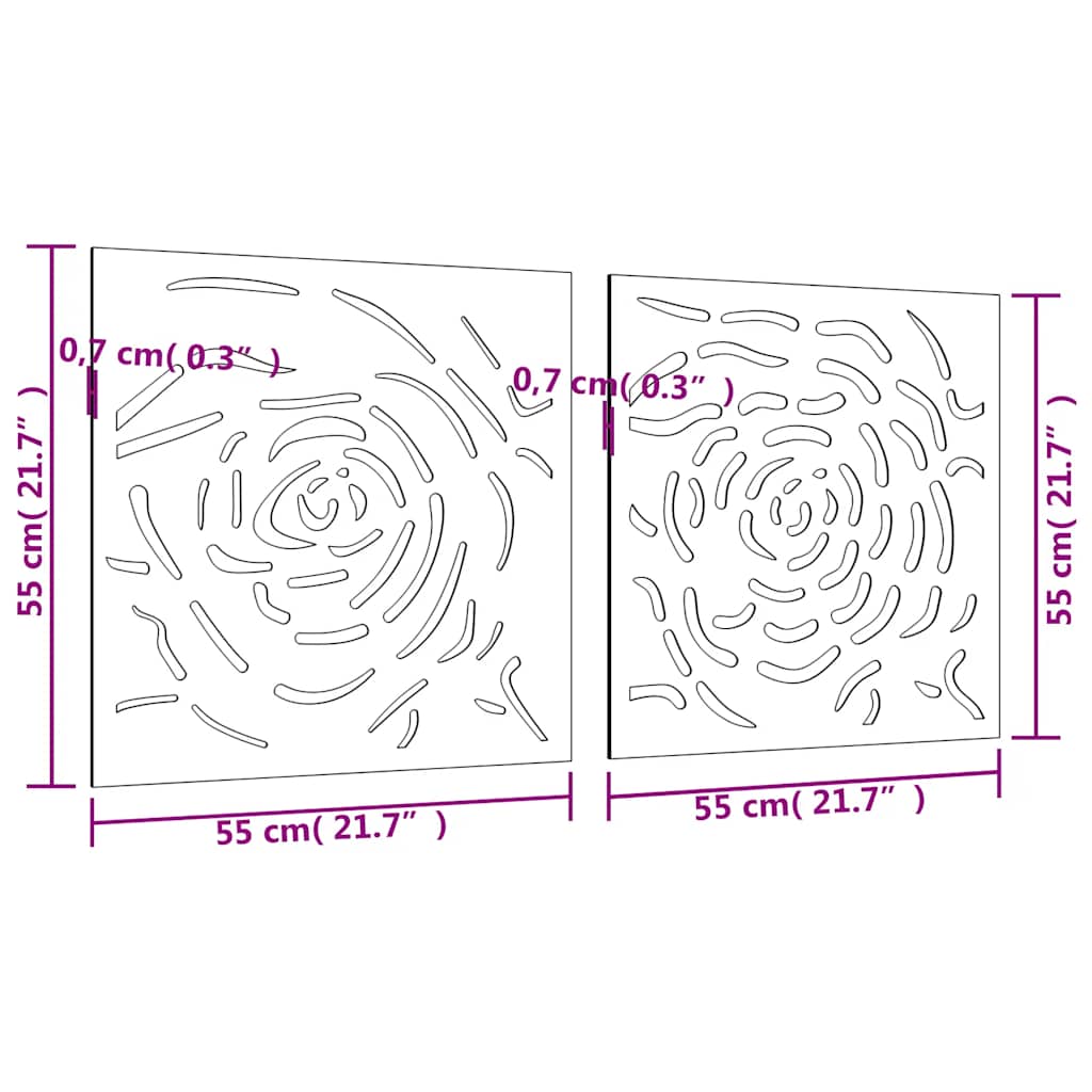 Udendørs Vægdekoration 2 Dele 55X55 Cm Rosedesign Cortenstål Gråbrun