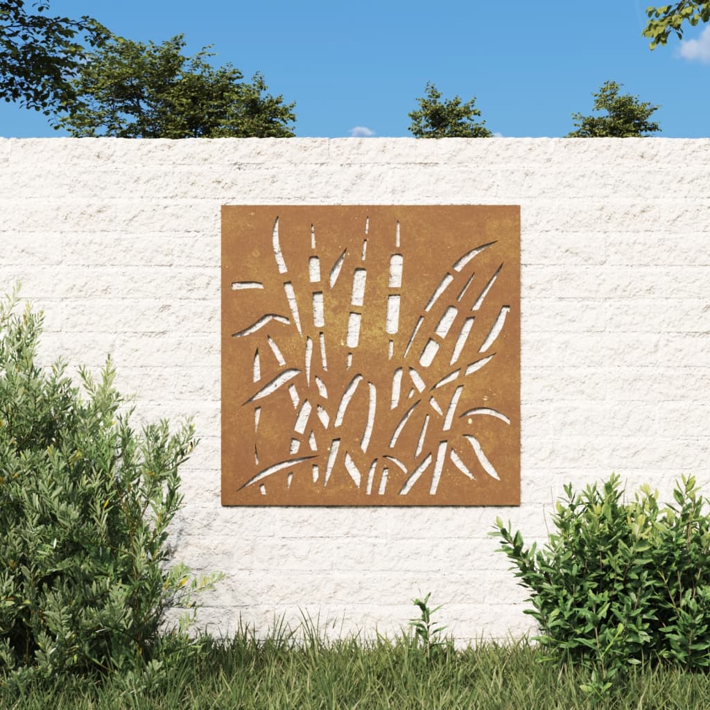 Udendørs Vægdekoration 55X55 Cm Græsdesign Cortenstål Creme