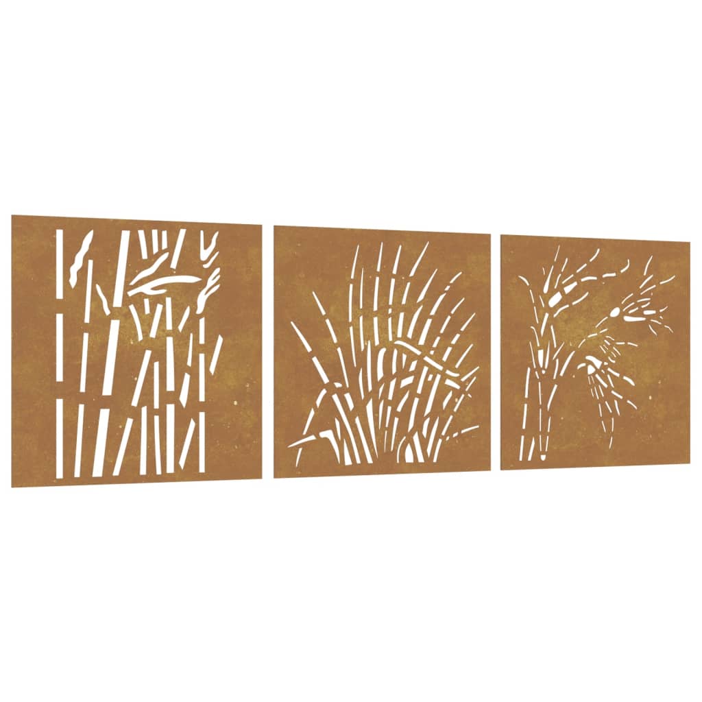 Udendørs Vægdekoration 3 Dele 55X55 Cm Græsdesign Cortenstål Sort