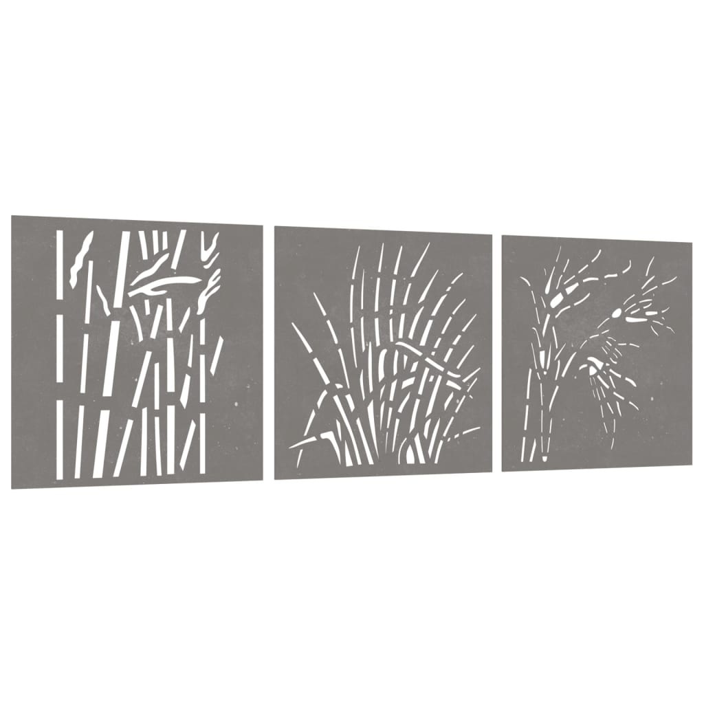 Udendørs Vægdekoration 3 Dele 55X55 Cm Græsdesign Cortenstål Sort
