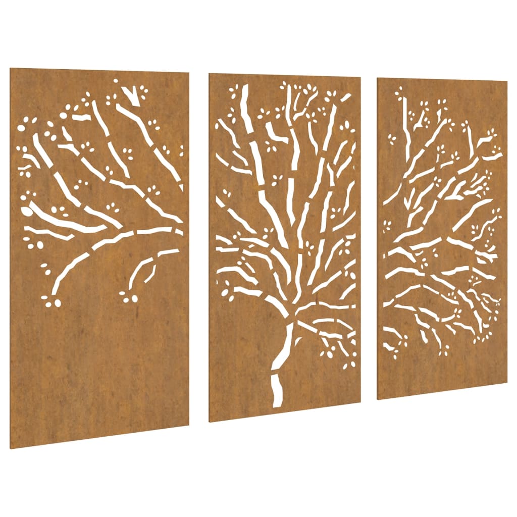 Udendørs Vægdekoration 3 Dele 105X55 Cm Trædesign Cortenstål