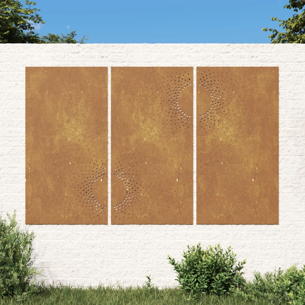 Udendørs Vægdekoration 3 Dele 105X55 Cm Soldesign Cortenstål Creme