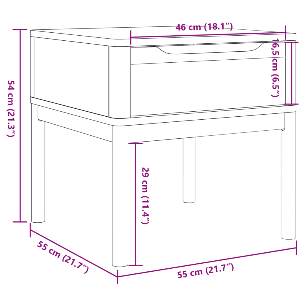 Lampebord Floro 55X55X54 Cm Massivt Fyrretræ