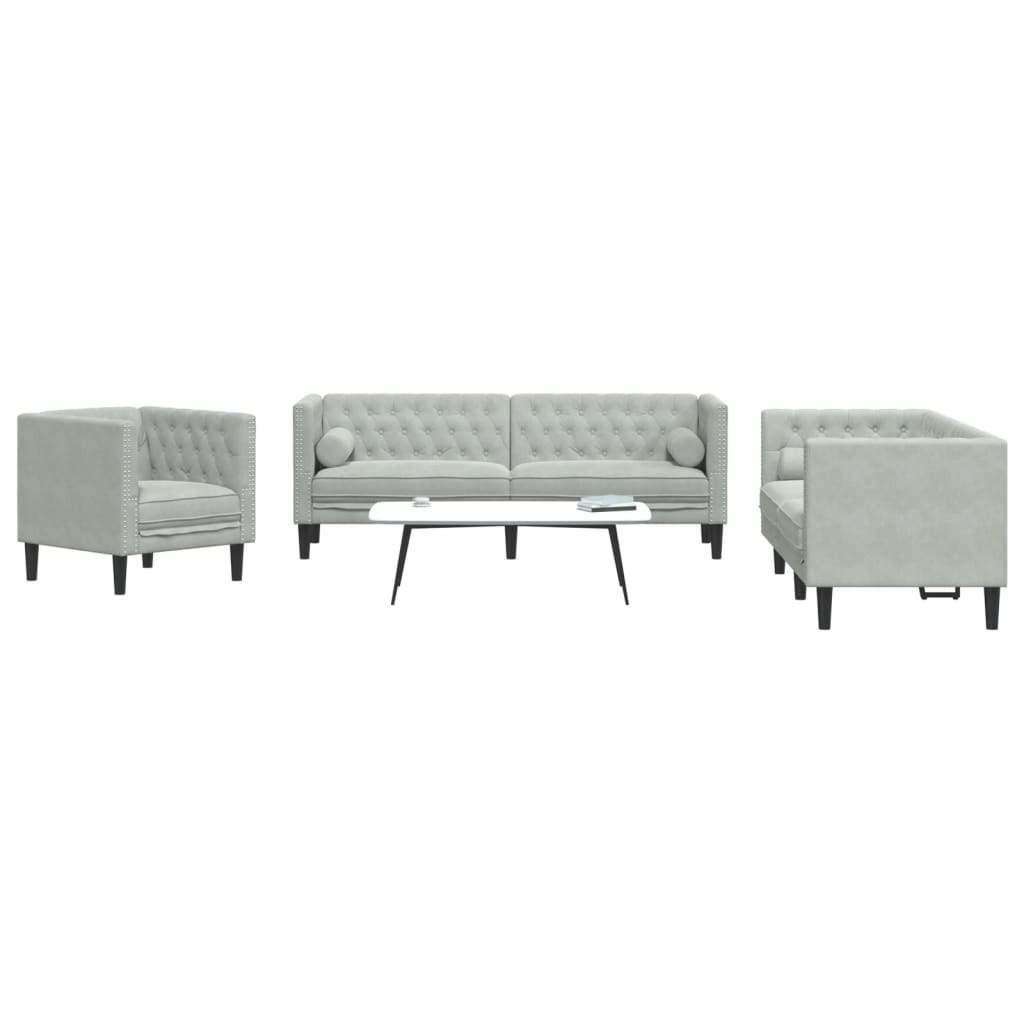 3-Personers Chesterfield-Sofasæt M. Puder Imiteret Ruskind