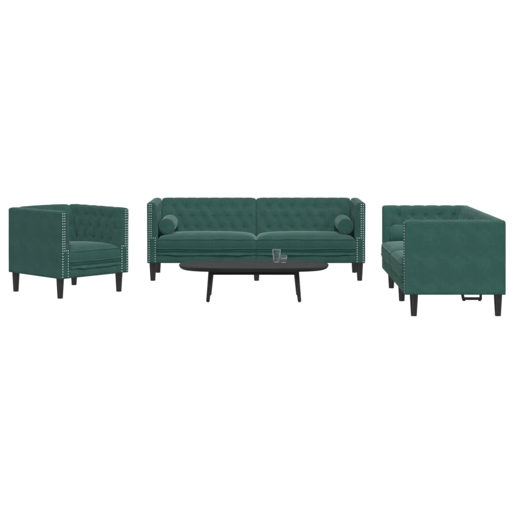 3-Personers Chesterfield-Sofasæt M. Puder Imiteret Ruskind