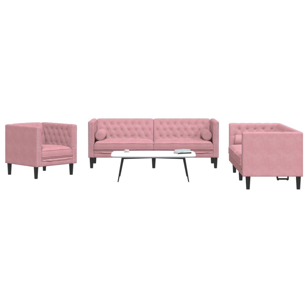 3-Personers Chesterfield-Sofasæt M. Puder Imiteret Ruskind