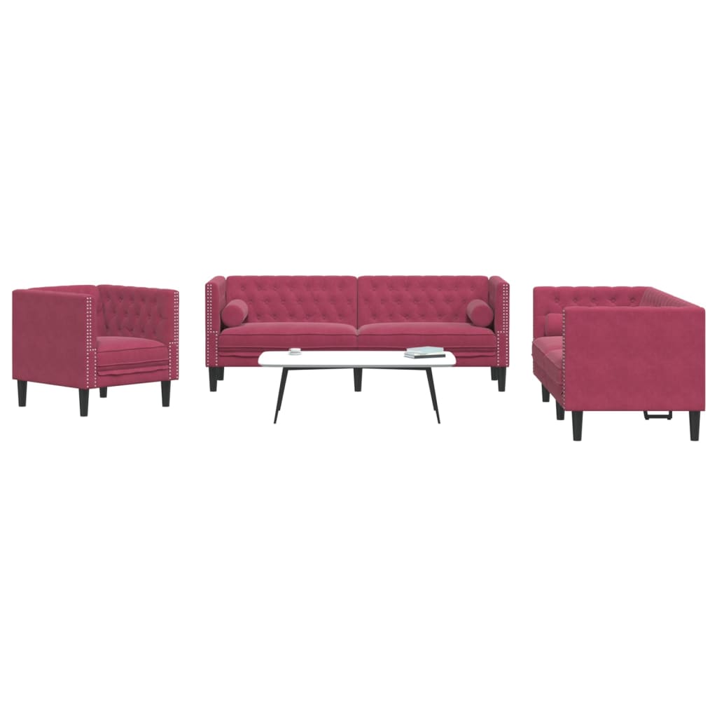 3-Personers Chesterfield-Sofasæt M. Puder Imiteret Ruskind
