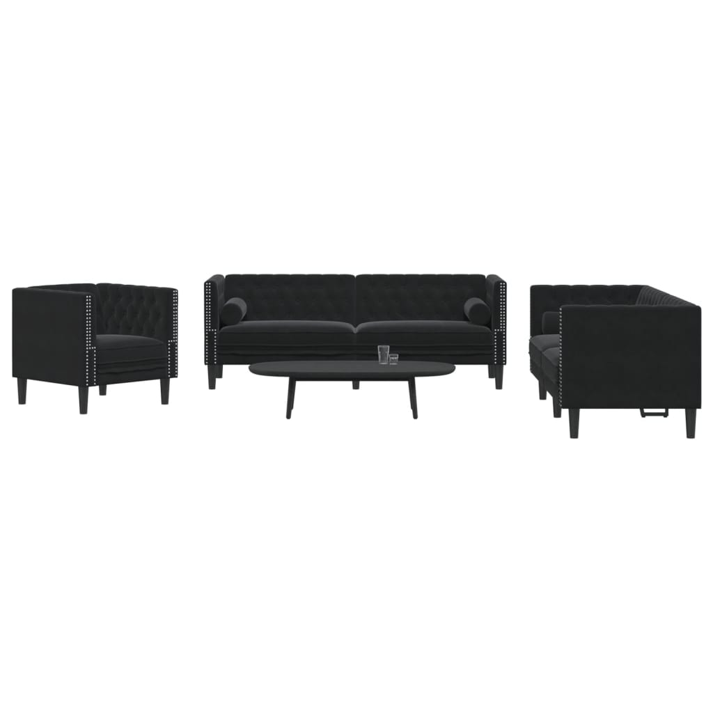 3-Personers Chesterfield-Sofasæt M. Puder Imiteret Ruskind